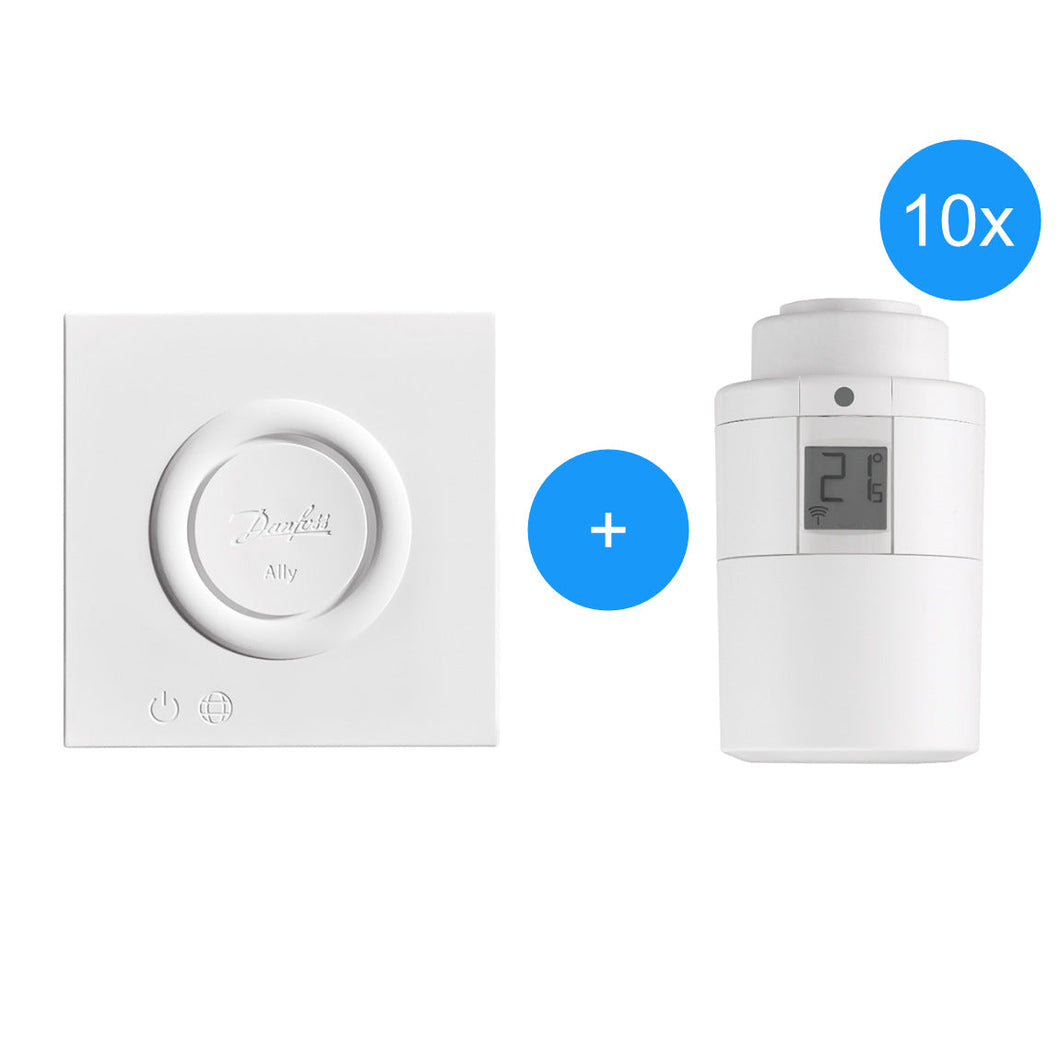 Danfoss Ally Starterpack - Gateway + 10er-Set Heizkörperthermostate