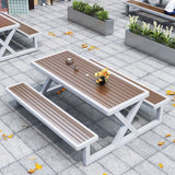 Einfacher Outdoor-Picknicktisch in Kakao, UV-beständig mit rechteckigem Metallrahmen