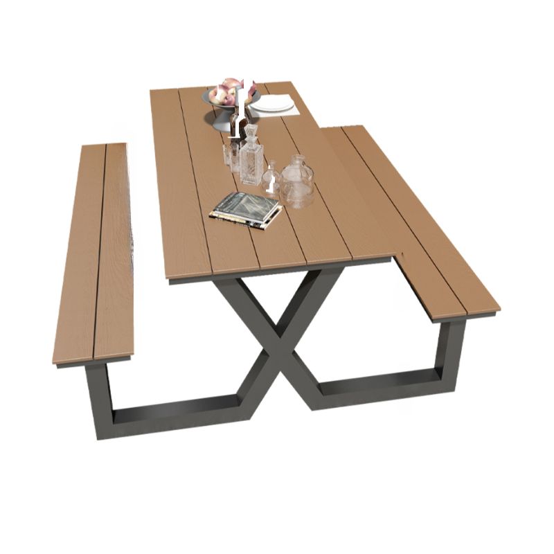 Einfacher/Glamouröser Outdoor-Picknicktisch in Schwarz/Hellbraun mit UV-beständigem rechteckigem Metallrahmen
