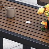 Einfacher Outdoor-Picknicktisch in Hellbraun, UV-beständig mit rechteckigem Eisenrahmen