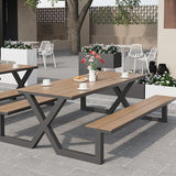 Einfacher Outdoor-Picknicktisch in Hellbraun mit kratzfestem rechteckigem Metallrahmen