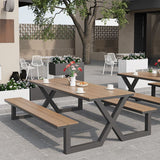 Einfacher Outdoor-Picknicktisch in Hellbraun mit kratzfestem rechteckigem Metallrahmen