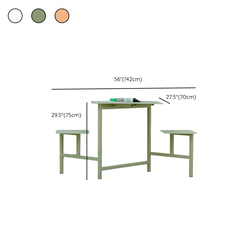 Moderner quadratischer Outdoor-Picknicktisch aus Eisen mit Kreide/Grün/Orange Gestell