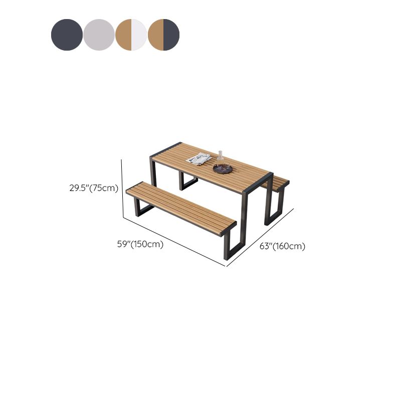 Einfacher Outdoor-Picknicktisch in Schwarz/Weiß/Hellbraun, UV-beständiger rechteckiger Metallrahmen