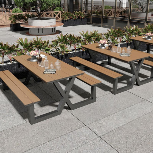 Einfacher/Glamouröser Outdoor-Picknicktisch in Schwarz/Hellbraun mit UV-beständigem rechteckigem Metallrahmen