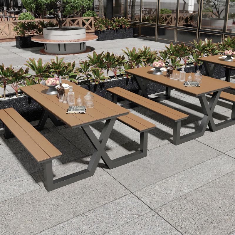 Einfacher/Glamouröser Outdoor-Picknicktisch in Schwarz/Hellbraun mit UV-beständigem rechteckigem Metallrahmen