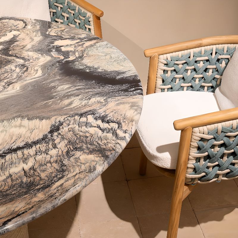 Moderner Outdoor-Esstisch mit Steintischplatte in Schwarz/Grau, oval/rund