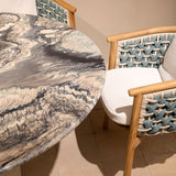 Moderner Outdoor-Esstisch mit Steintischplatte in Schwarz/Grau, oval/rund