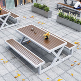 Einfacher Outdoor-Picknicktisch in Hellbraun, UV-beständig mit rechteckigem Eisenrahmen