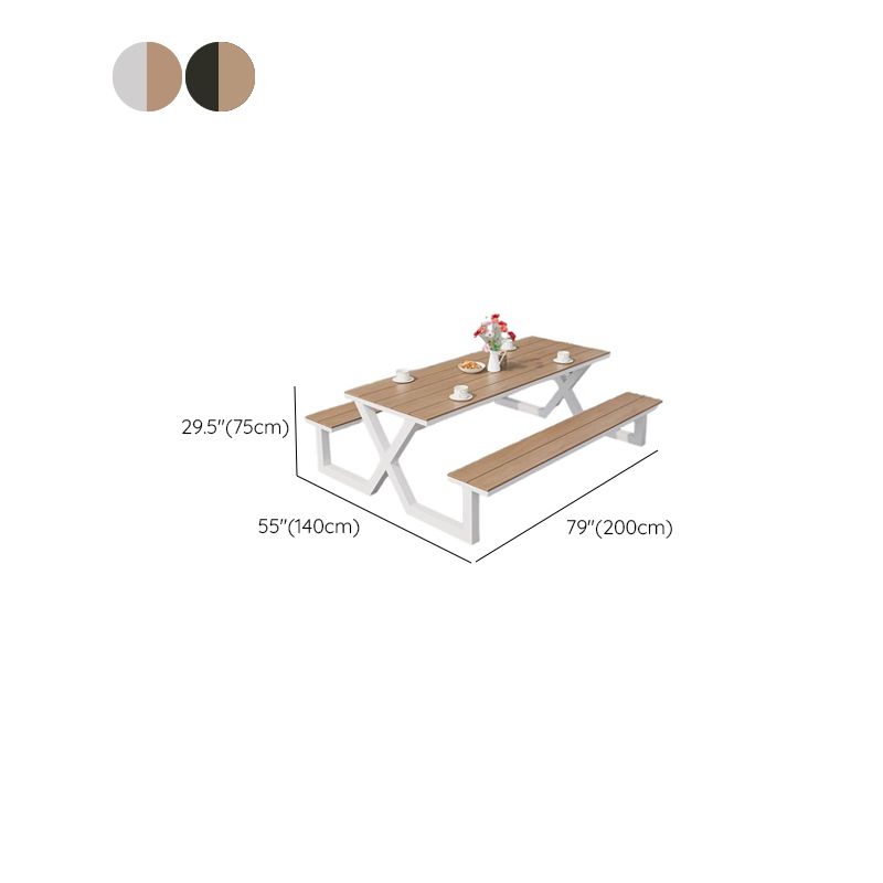 Einfacher Outdoor-Picknicktisch in Hellbraun mit kratzfestem rechteckigem Metallrahmen