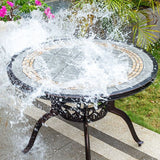 Moderner Outdoor-Esstisch mit Keramik-Grau/Holzmaserung-Oberfläche