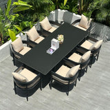 Einfacher Terrassentisch mit schwarzer Steinplatte, UV-beständig, rechteckig