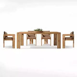 Moderner Outdoor-Esstisch mit rechteckiger Holzmaserung und natürlichem Holzgestell