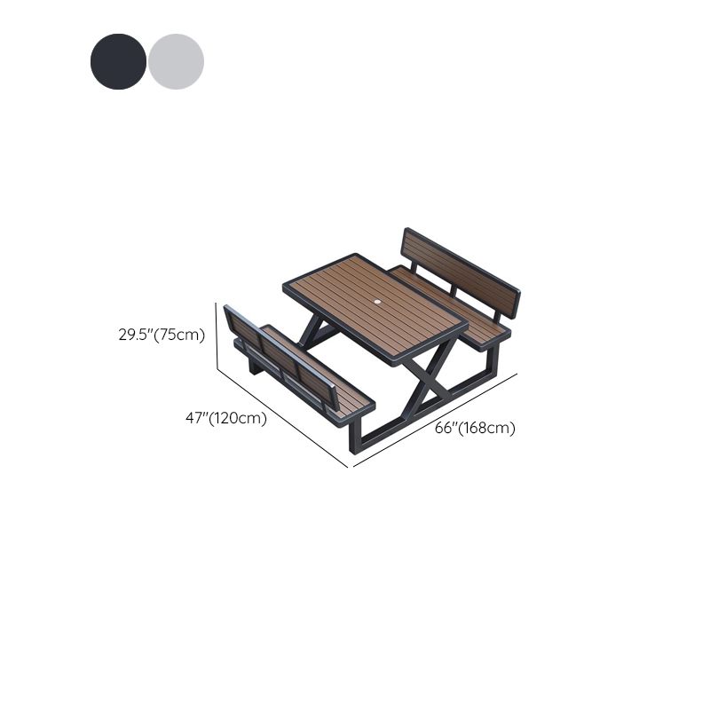 Einfacher Outdoor-Picknicktisch in Hellbraun, UV-beständig, rechteckiger Metallrahmen