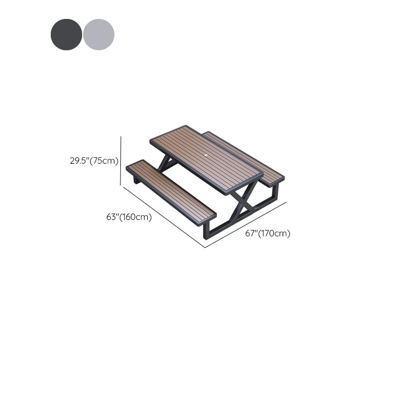 Einfacher Outdoor-Picknicktisch in Kakao, UV-beständig mit rechteckigem Metallrahmen