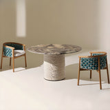 Moderner Outdoor-Esstisch mit Steintischplatte in Schwarz/Grau, oval/rund