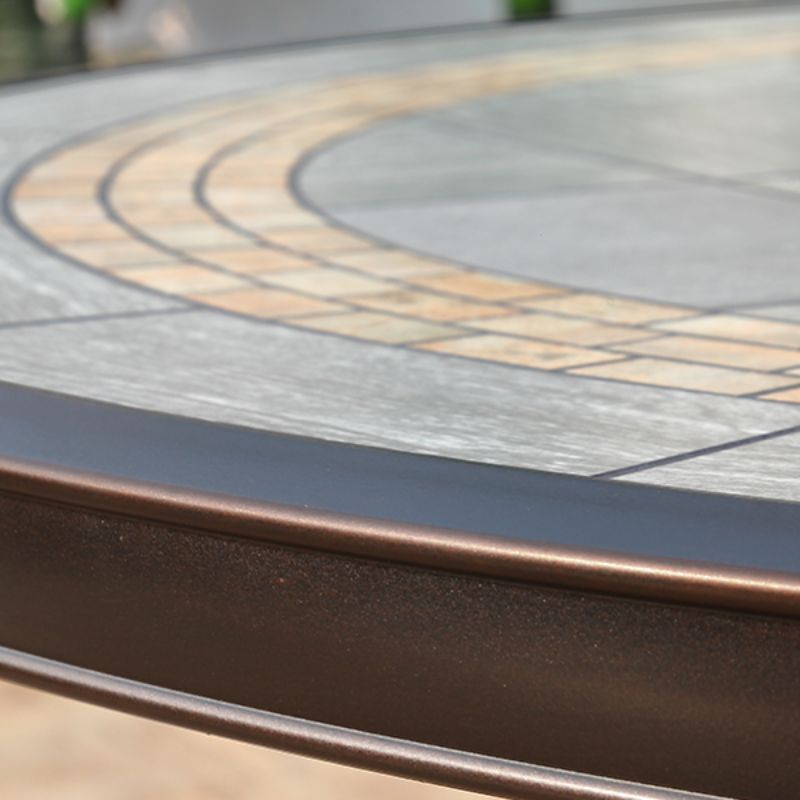 Moderner Outdoor-Esstisch mit Keramik-Grau/Holzmaserung-Oberfläche