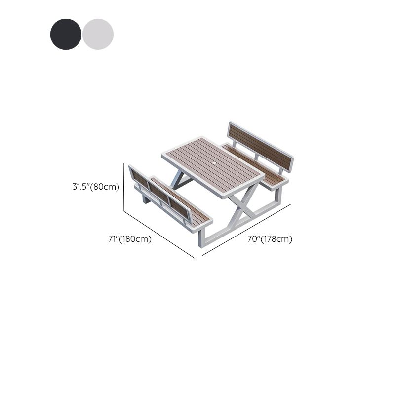 Einfacher Outdoor-Picknicktisch in Kakao mit UV-beständigem rechteckigem Eisenrahmen