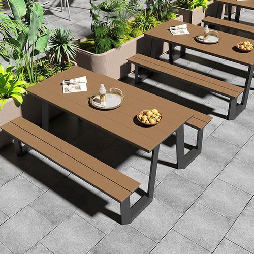 Einfacher/Glamouröser Outdoor-Picknicktisch in Schwarz/Hellbraun mit rostbeständigem rechteckigem Stahlrahmen
