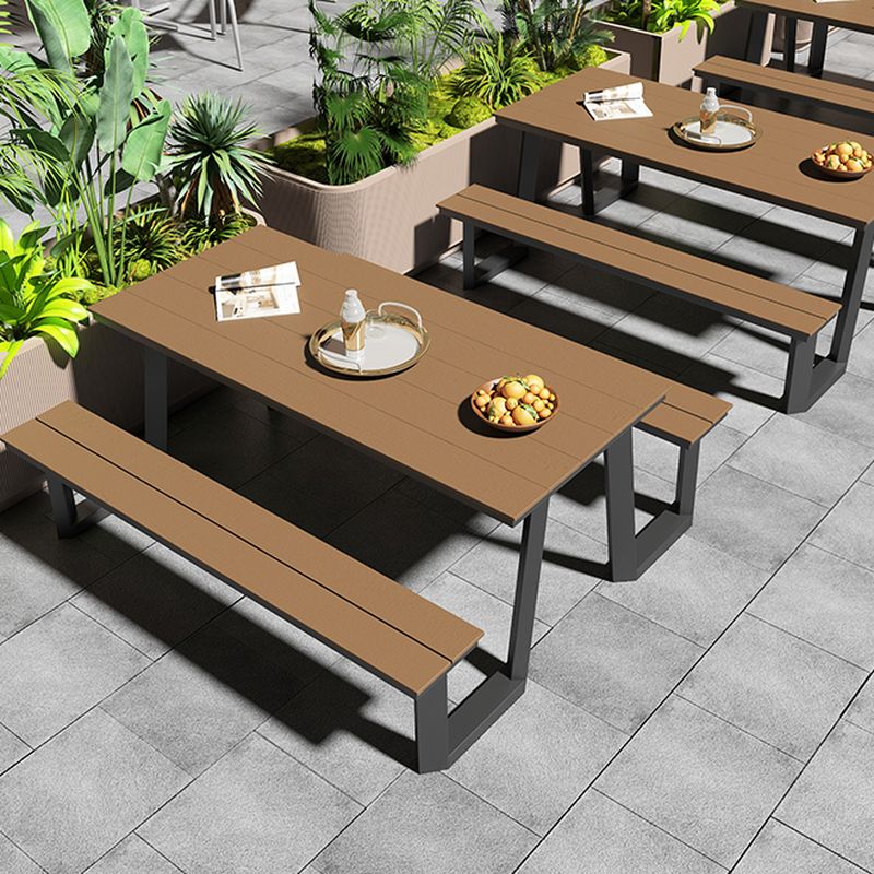 Einfacher/Glamouröser Outdoor-Picknicktisch in Schwarz/Hellbraun mit rostbeständigem rechteckigem Stahlrahmen