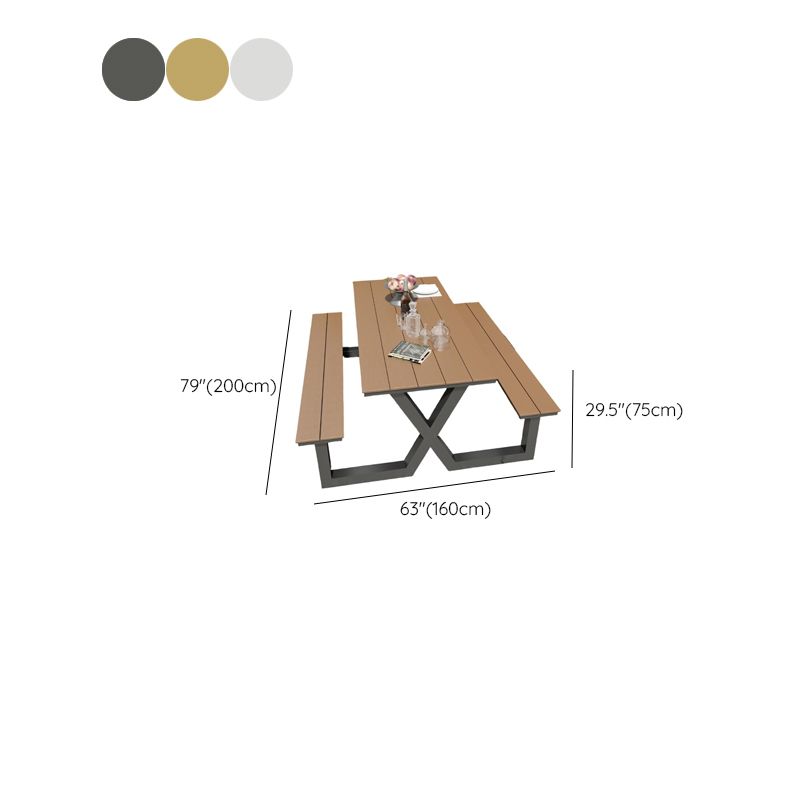 Einfacher/Glamouröser Outdoor-Picknicktisch in Schwarz/Hellbraun mit UV-beständigem rechteckigem Metallrahmen