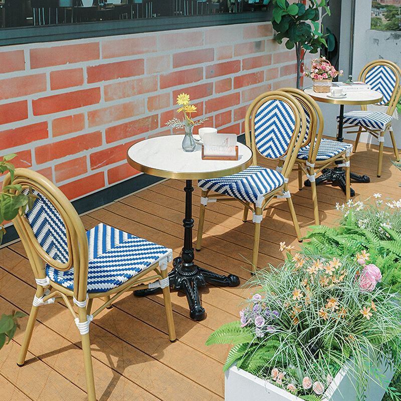 Moderner Outdoor-Esstisch mit weißem rundem Aluminiumrahmen