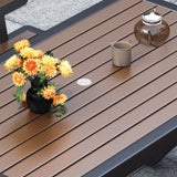 Einfacher Outdoor-Picknicktisch in Kakao, UV-beständig mit rechteckigem Metallrahmen