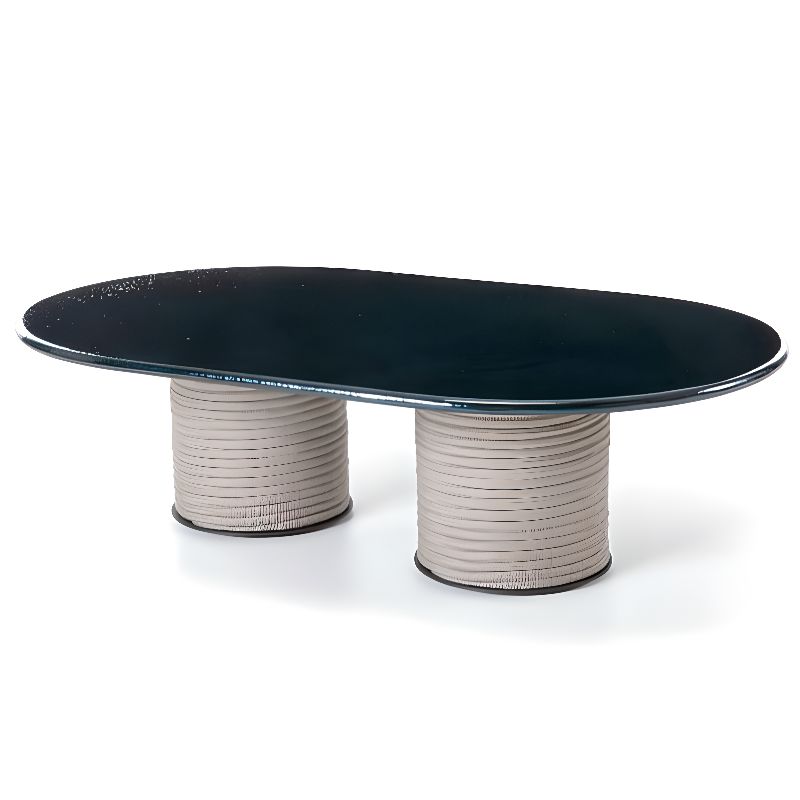 Moderner Outdoor-Esstisch mit Steintischplatte in Schwarz/Grau, oval/rund