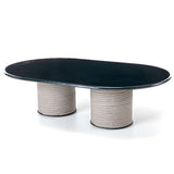 Moderner Outdoor-Esstisch mit Steintischplatte in Schwarz/Grau, oval/rund