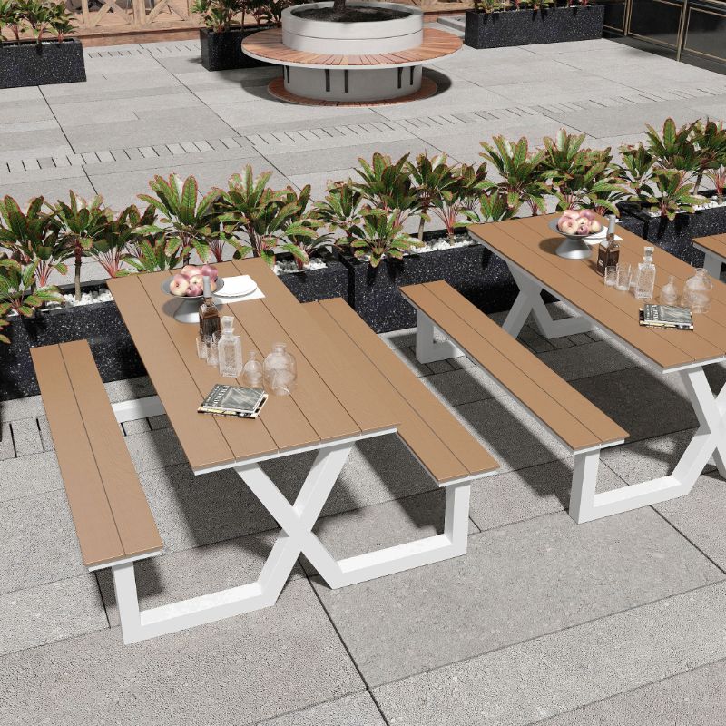 Einfacher/Glamouröser Outdoor-Picknicktisch in Schwarz/Hellbraun mit UV-beständigem rechteckigem Metallrahmen