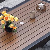 Einfacher Outdoor-Picknicktisch in Hellbraun, UV-beständig mit rechteckigem Eisenrahmen