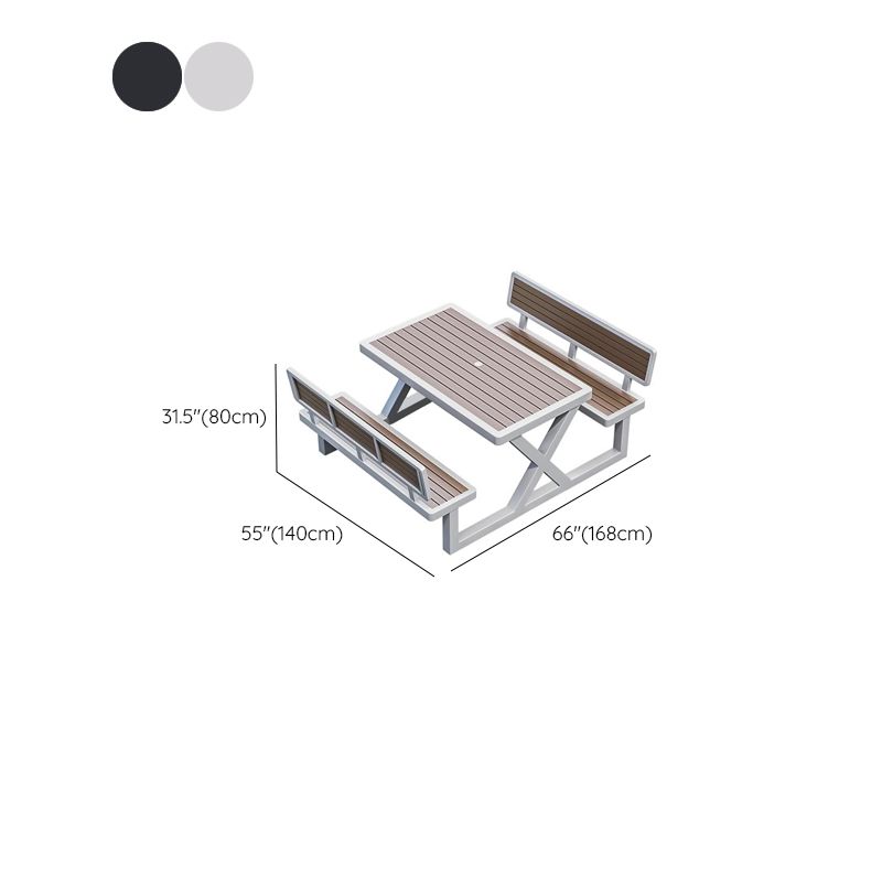 Einfacher Outdoor-Picknicktisch in Kakao mit UV-beständigem rechteckigem Eisenrahmen