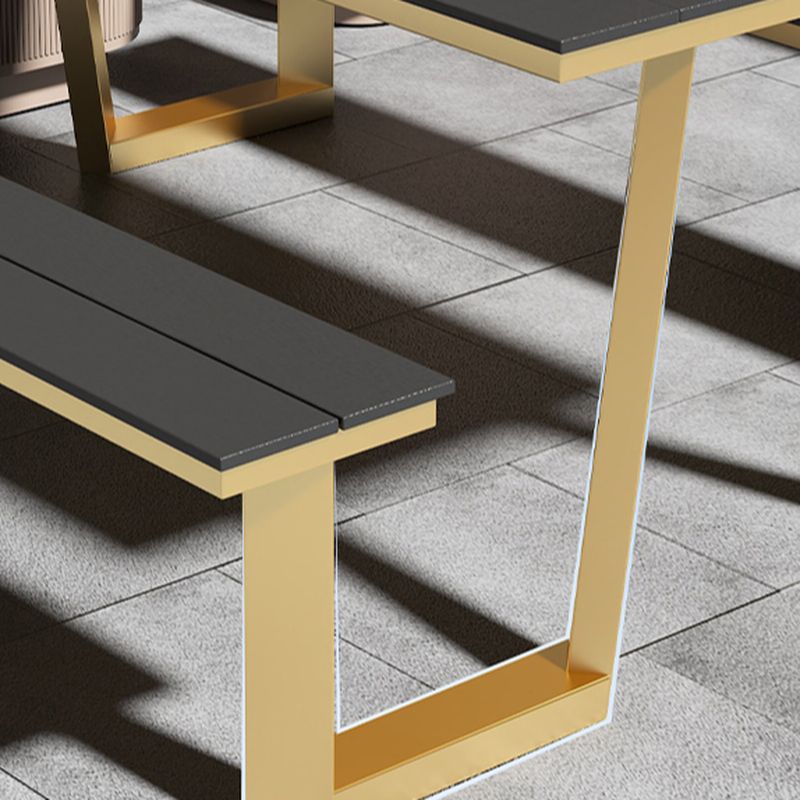 Einfacher/Glamouröser Outdoor-Picknicktisch in Schwarz/Hellbraun mit rostbeständigem rechteckigem Stahlrahmen