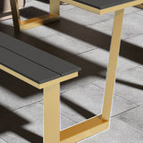 Einfacher/Glamouröser Outdoor-Picknicktisch in Schwarz/Hellbraun mit rostbeständigem rechteckigem Stahlrahmen