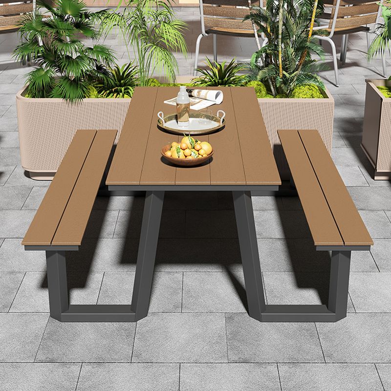 Einfacher/Glamouröser Outdoor-Picknicktisch in Schwarz/Hellbraun mit rostbeständigem rechteckigem Stahlrahmen
