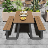 Einfacher/Glamouröser Outdoor-Picknicktisch in Schwarz/Hellbraun mit rostbeständigem rechteckigem Stahlrahmen