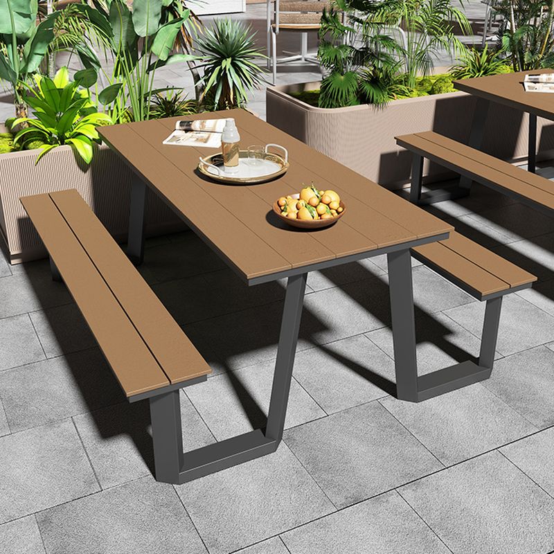 Einfacher/Glamouröser Outdoor-Picknicktisch in Schwarz/Hellbraun mit rostbeständigem rechteckigem Stahlrahmen
