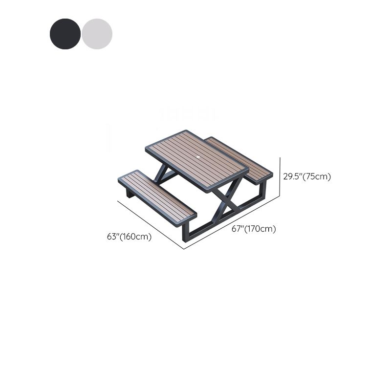 Einfacher Outdoor-Picknicktisch in Kakao mit UV-beständigem rechteckigem Eisenrahmen