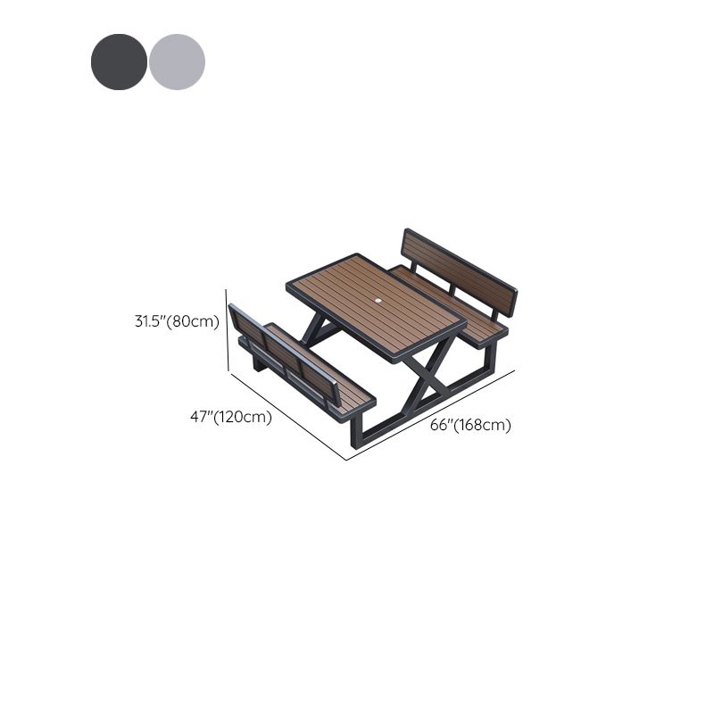 Einfacher Outdoor-Picknicktisch in Kakao, UV-beständig mit rechteckigem Metallrahmen