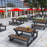 Einfacher Outdoor-Picknicktisch in Kakao, UV-beständig mit rechteckigem Metallrahmen
