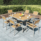 Einfacher Terrassentisch mit natürlicher Farbe, UV-beständiger rechteckiger/runder Metallrahmen