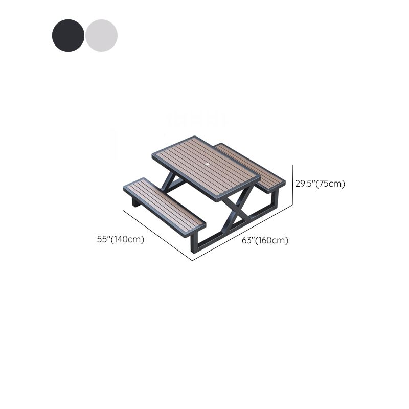 Einfacher Outdoor-Picknicktisch in Kakao mit UV-beständigem rechteckigem Eisenrahmen