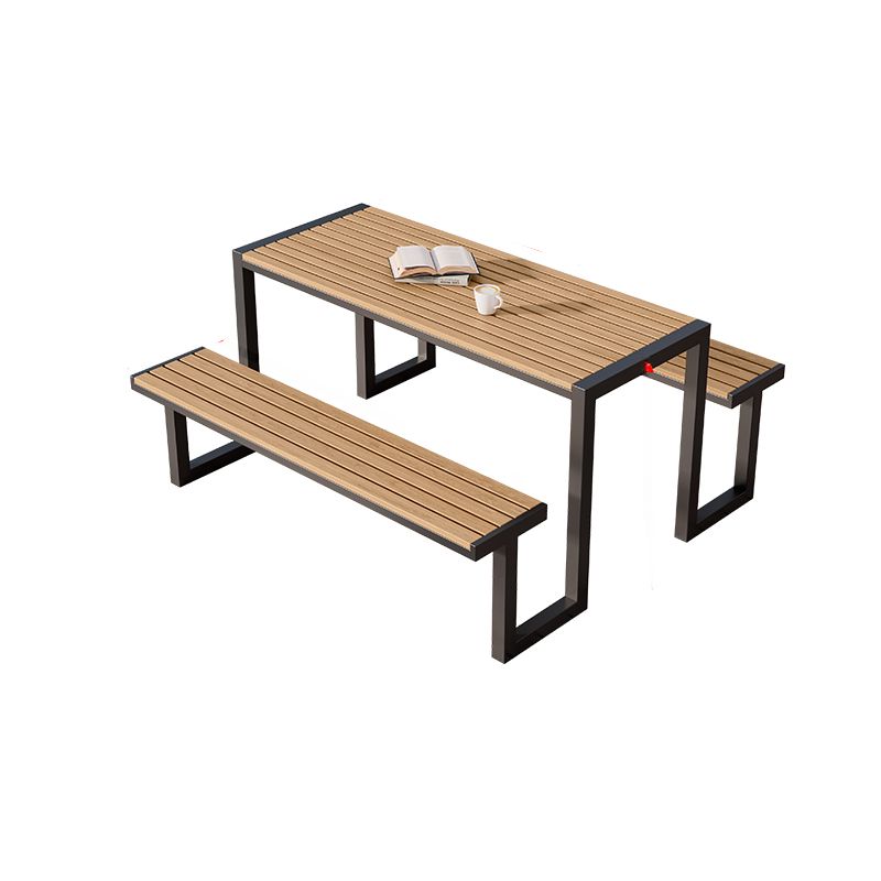 Einfacher Outdoor-Picknicktisch in Schwarz/Weiß/Hellbraun, UV-beständiger rechteckiger Metallrahmen