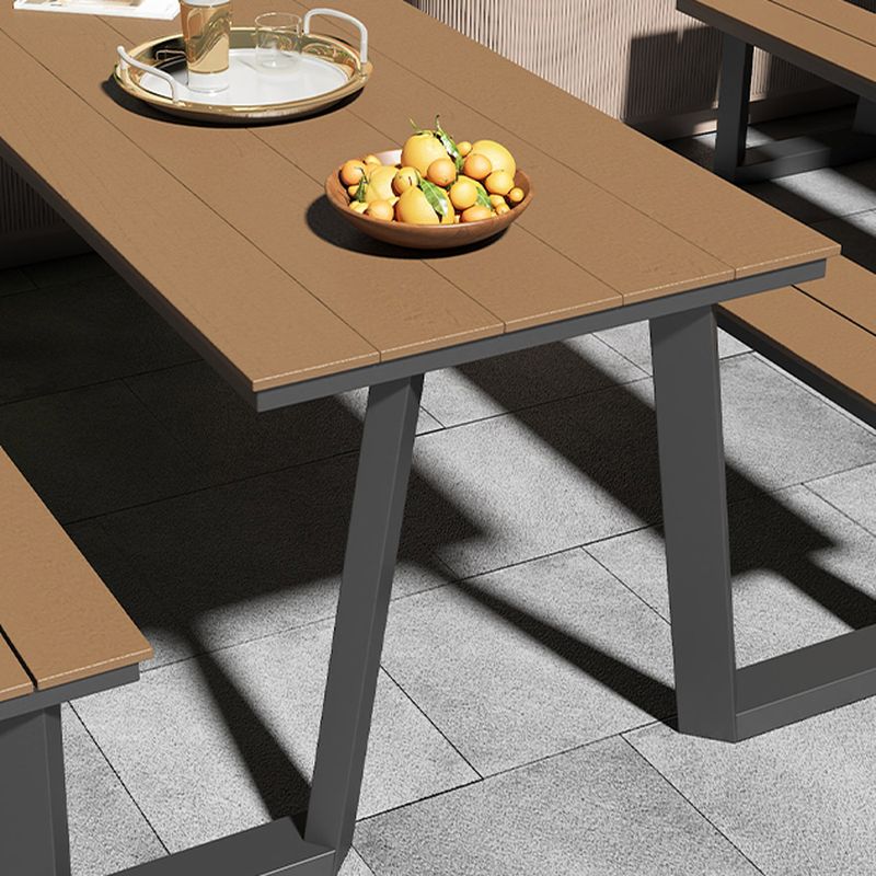 Einfacher/Glamouröser Outdoor-Picknicktisch in Schwarz/Hellbraun mit rostbeständigem rechteckigem Stahlrahmen