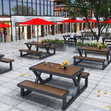 Einfacher Outdoor-Picknicktisch in Kakao mit UV-beständigem rechteckigem Eisenrahmen