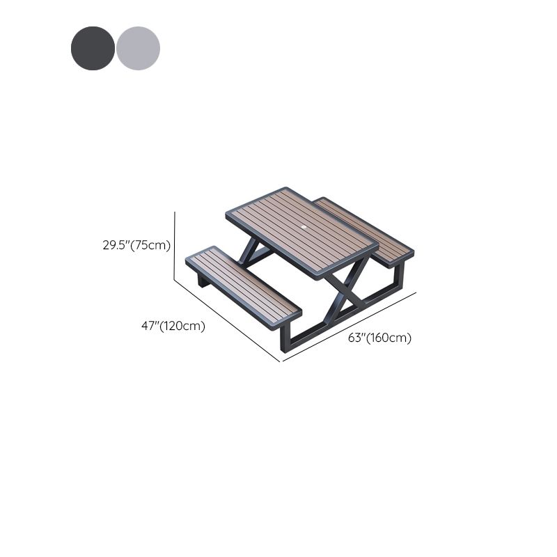 Einfacher Outdoor-Picknicktisch in Kakao, UV-beständig mit rechteckigem Metallrahmen