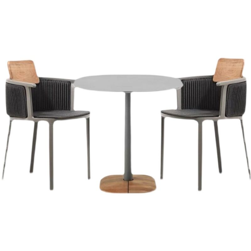 Einfacher Terrassentisch/Outdoor-Bartisch mit Teak- und Steinplatte in Hellgrau/Naturfarbe, rechteckig/rund