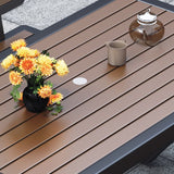 Einfacher Outdoor-Picknicktisch in Kakao mit UV-beständigem rechteckigem Eisenrahmen