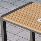 Einfacher Outdoor-Picknicktisch in Schwarz/Weiß/Hellbraun, UV-beständiger rechteckiger Metallrahmen
