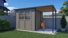 Blockbohlen Gartenhaus Genf mit Satteldach - L: 400 cm x B: 300 cm - inkl. Dachpappe